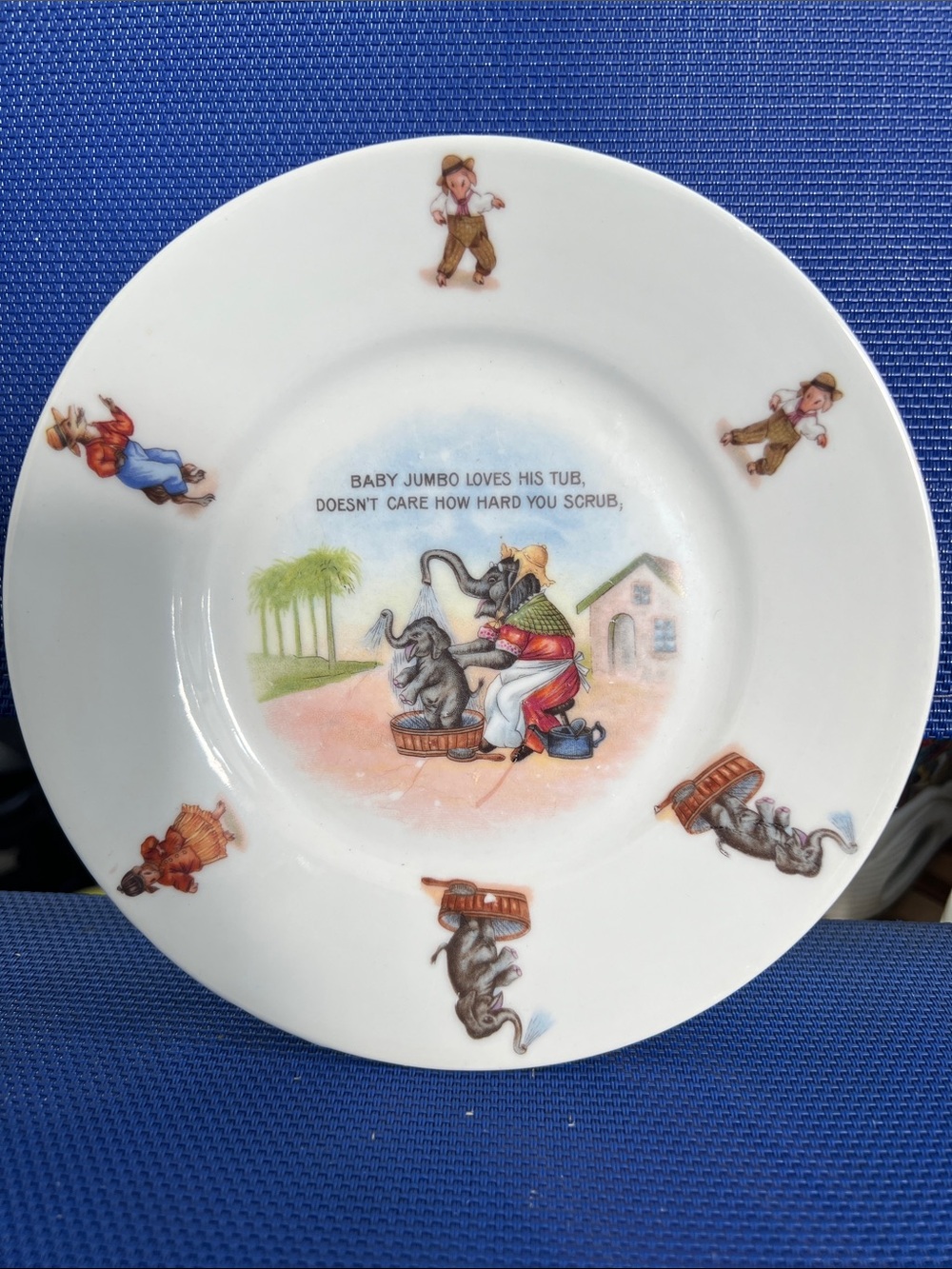 Antique German Porcelain Childs ABC plate baby jumbo Elephant